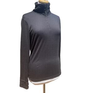 NILS Black 1/4 Zip Long-Sleeve Base Layer Ruched TurtleNeck - Medium